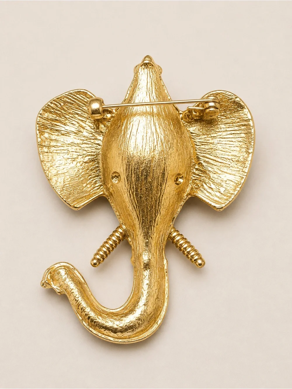 Gold Elephant Brooch with White Enamel and Multicolor Accents